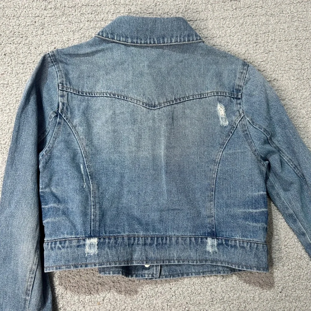 GB‎ Girls Denim Jacket Cropped Distressed Large Blue Aesthetic Trucker Outerwear